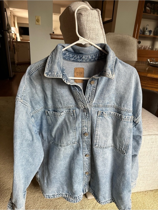 GAP Jackets & Blazers - GAP Denim Jacket in Light Blue with Leather Logo Patch